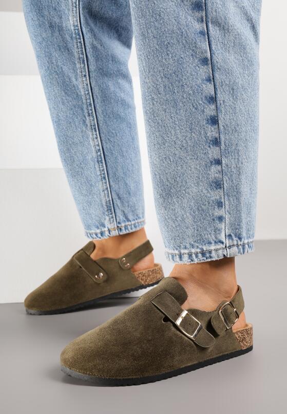 Zielone Sandały w Stylu Chodaków Ozdobione Klamrami Qyrraya 1