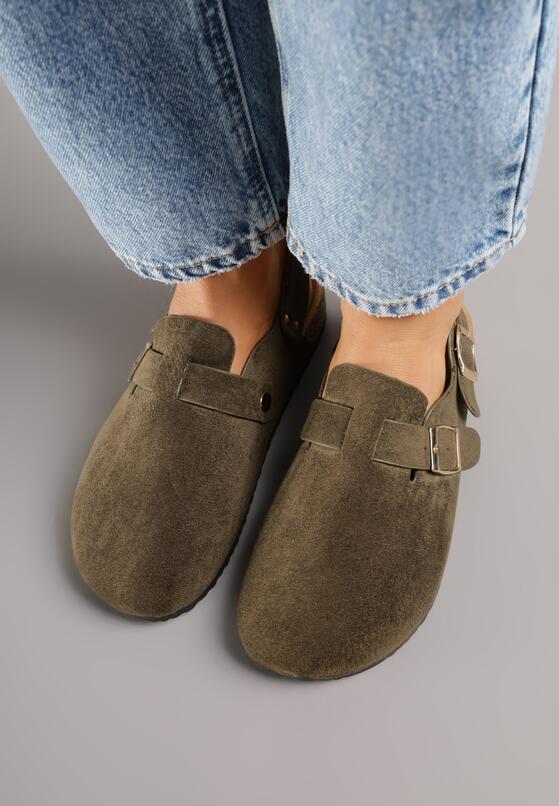 Zielone Sandały w Stylu Chodaków Ozdobione Klamrami Qyrraya 3