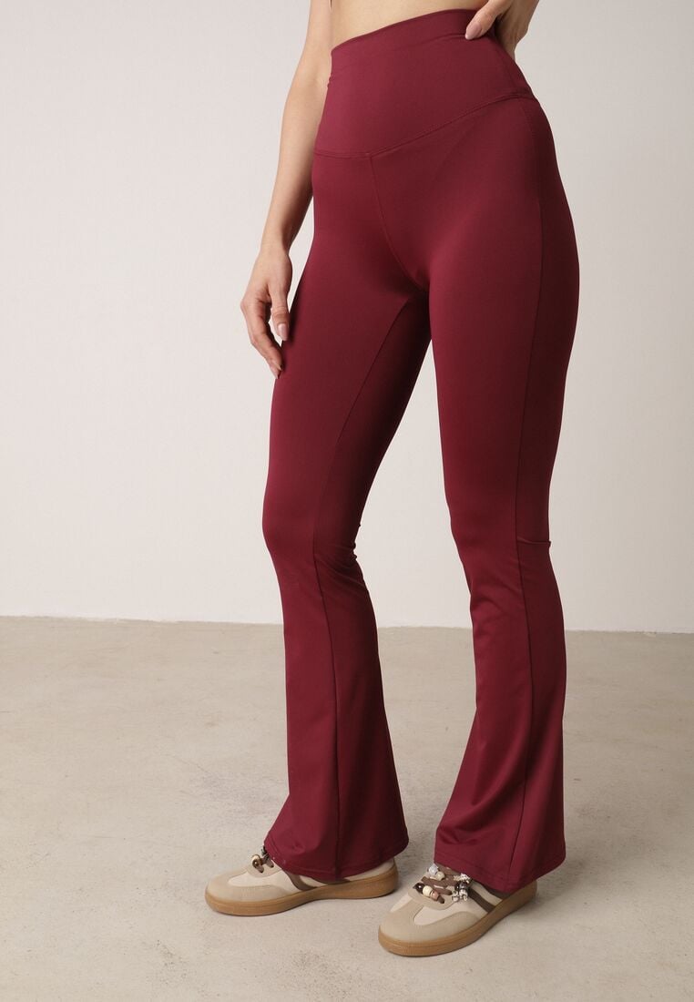 Bordowe Elastyczne Spodnie z Gumką w Talii i Wysokim Stanem Brinamla 4