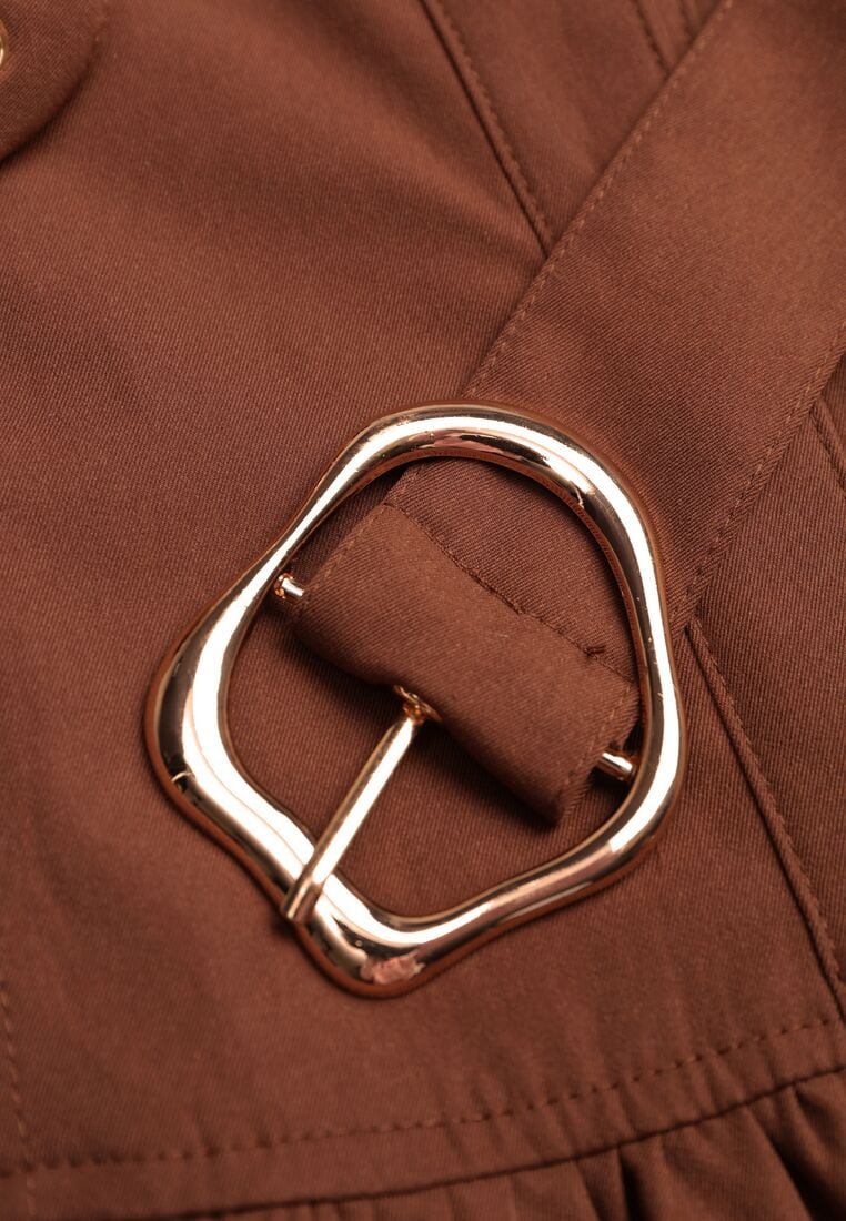 Brązowa Koszulowa Sukienka Bez Rękawów Ozdobiona Paskiem z Klamrą Phalixia 8