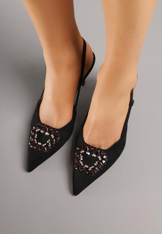 Czarne Sandały na Szpilce z Cyrkoniową Klamrą Elinvyra 3