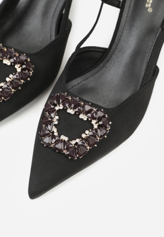 Czarne Sandały na Szpilce z Cyrkoniową Klamrą Elinvyra 8