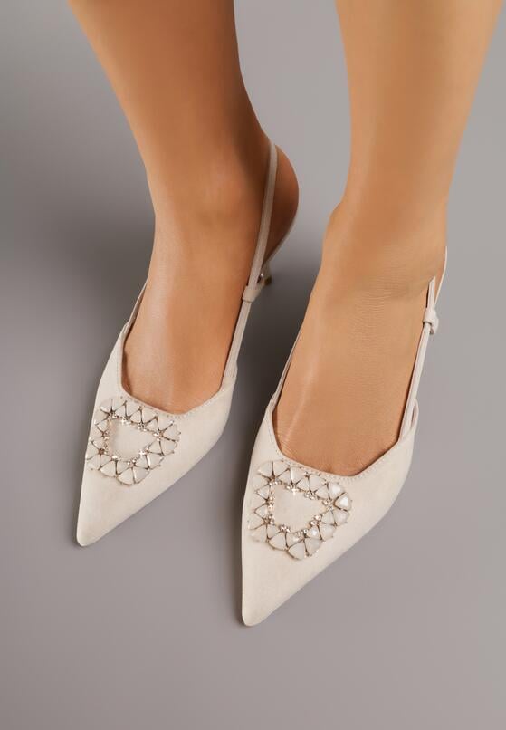 Jasnobeżowe Sandały na Szpilce z Cyrkoniową Klamrą Elinvyra 3