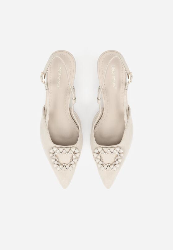 Jasnobeżowe Sandały na Szpilce z Cyrkoniową Klamrą Elinvyra 6