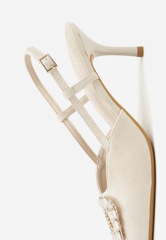 Jasnobeżowe Sandały na Szpilce z Cyrkoniową Klamrą Elinvyra 9