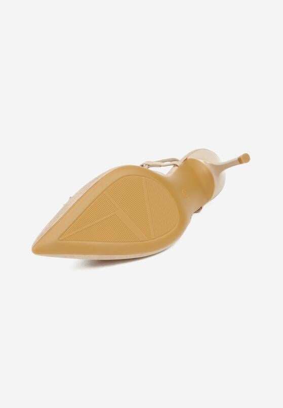 Ciemnobeżowe Sandały na Szpilce z Cyrkoniową Klamrą Elinvyra 7