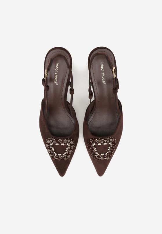 Brązowe Sandały na Szpilce z Cyrkoniową Klamrą Elinvyra 6