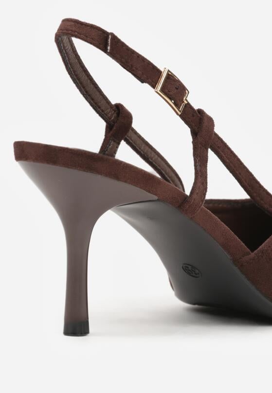 Brązowe Sandały na Szpilce z Cyrkoniową Klamrą Elinvyra 8