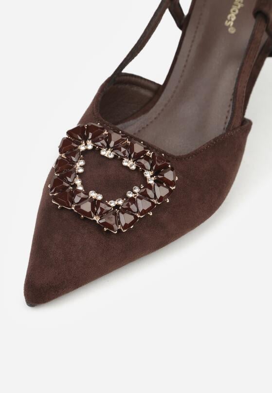 Brązowe Sandały na Szpilce z Cyrkoniową Klamrą Elinvyra 9