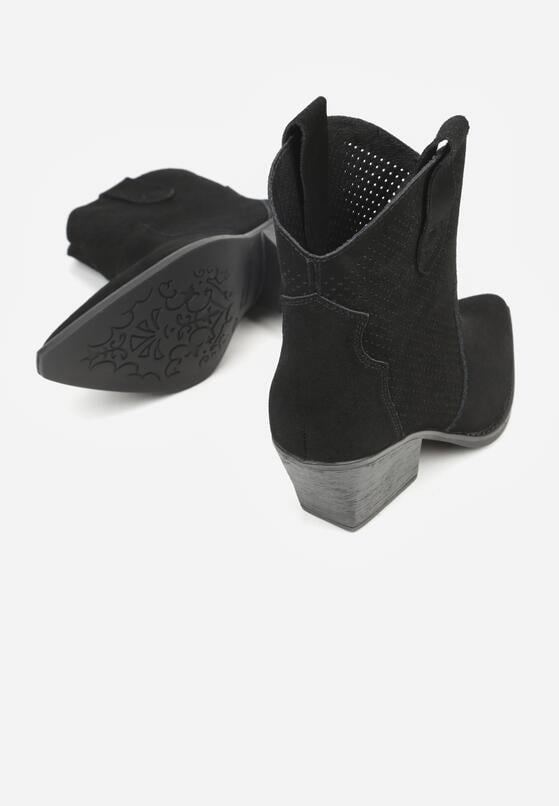 Czarne Skórzane Botki Kowbojki na Stożkowym Obcasie Elinyra 7