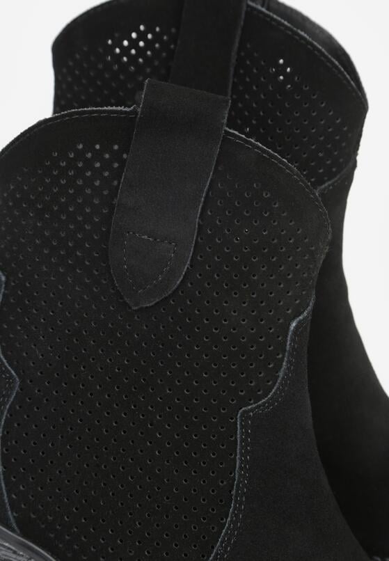 Czarne Skórzane Botki Kowbojki na Stożkowym Obcasie Elinyra 9