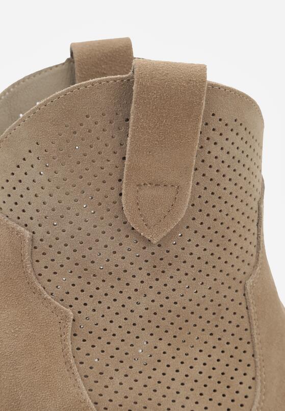 Ciemnobeżowe Skórzane Botki Kowbojki na Stożkowym Obcasie Elinyra 8