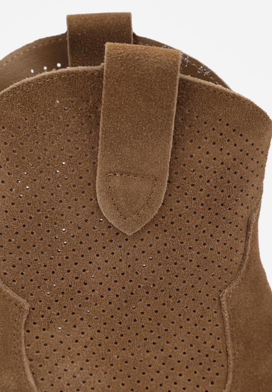 Brązowe Skórzane Botki Kowbojki na Stożkowym Obcasie Elinyra 9