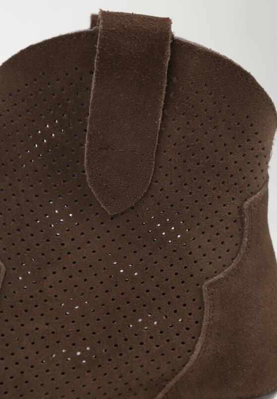 Ciemnobrązowe Skórzane Botki Kowbojki na Stożkowym Obcasie Elinyra 9