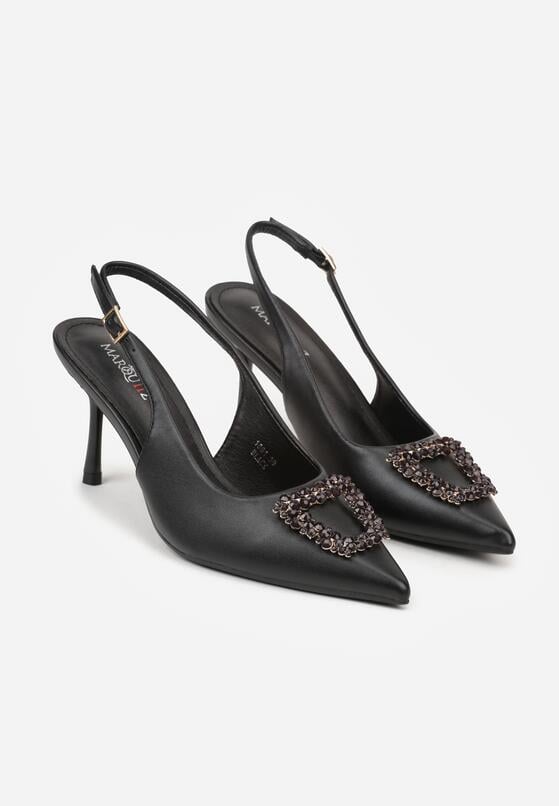 Czarne Sandały na Szpilce z Cyrkoniową Klamrą Starstone 5