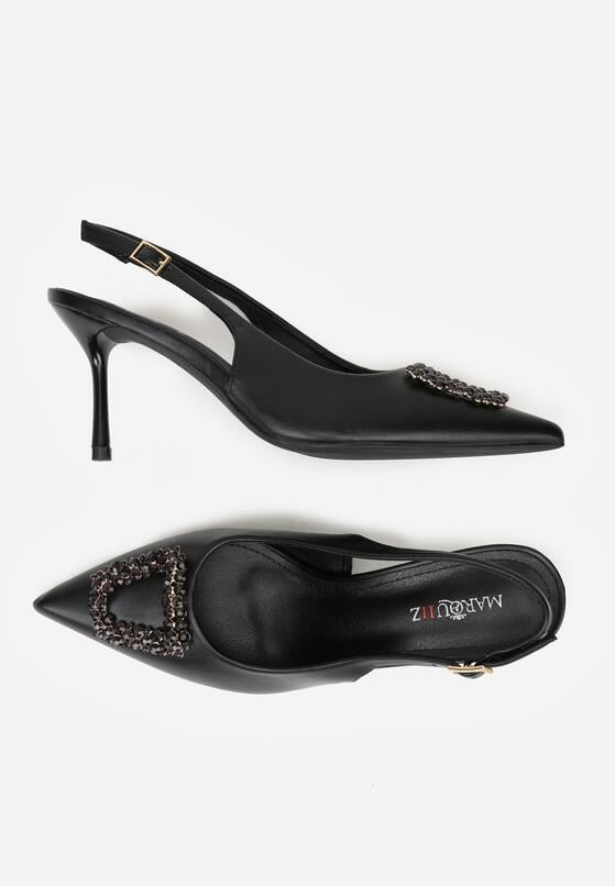 Czarne Sandały na Szpilce z Cyrkoniową Klamrą Starstone 6