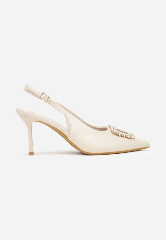 Beżowe Sandały na Szpilce z Cyrkoniową Klamrą Starstone 4