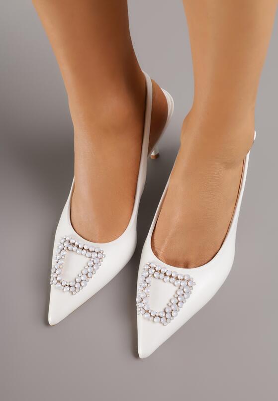 Białe Sandały na Szpilce z Cyrkoniową Klamrą Starstone 3