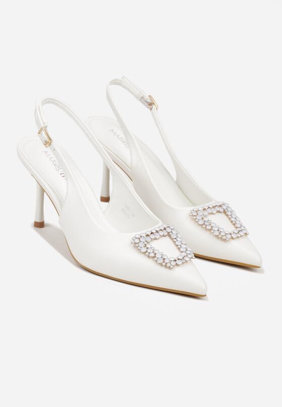 Białe Sandały na Szpilce z Cyrkoniową Klamrą Starstone 5