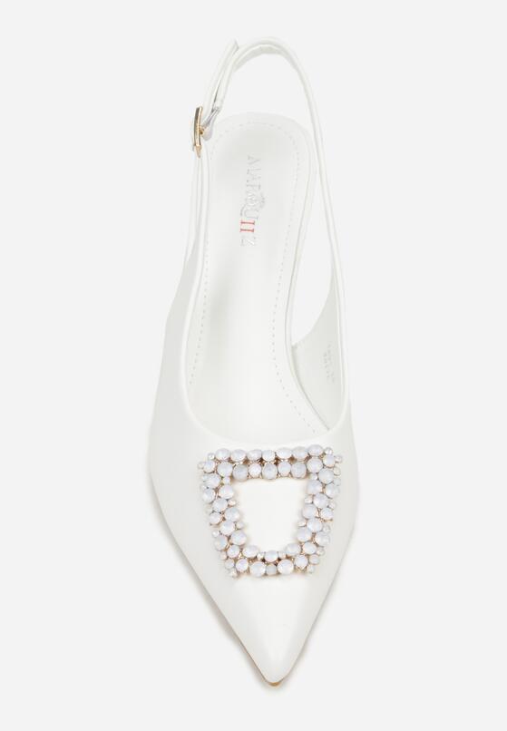 Białe Sandały na Szpilce z Cyrkoniową Klamrą Starstone 6