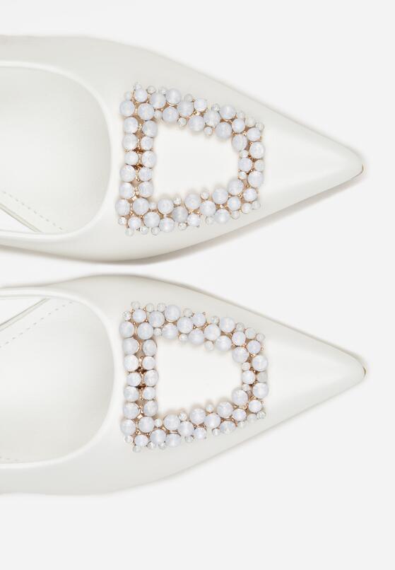 Białe Sandały na Szpilce z Cyrkoniową Klamrą Starstone 8