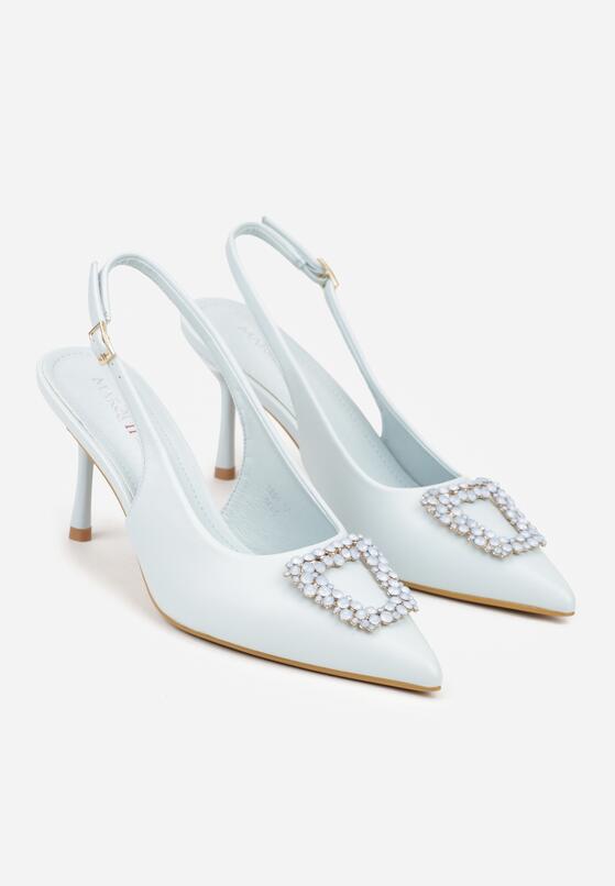 Niebieskie Sandały na Szpilce z Cyrkoniową Klamrą Starstone 5