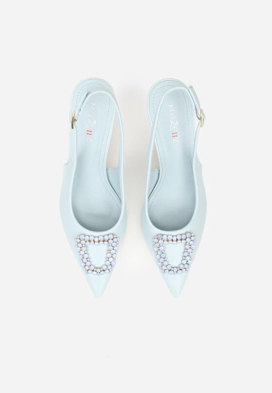 Niebieskie Sandały na Szpilce z Cyrkoniową Klamrą Starstone 6