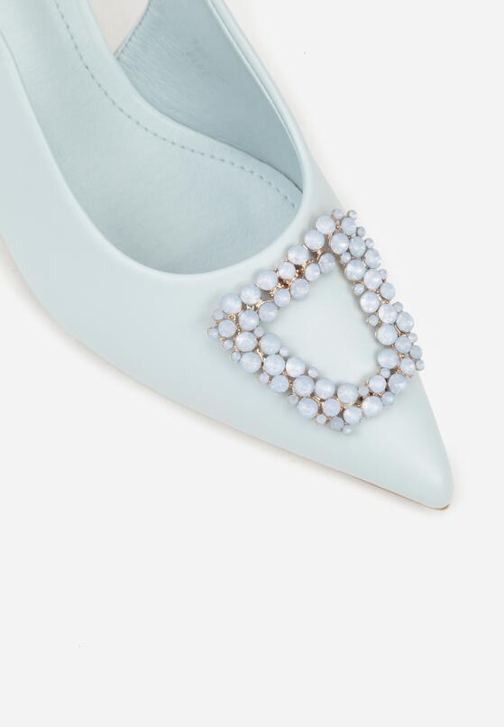 Niebieskie Sandały na Szpilce z Cyrkoniową Klamrą Starstone 8