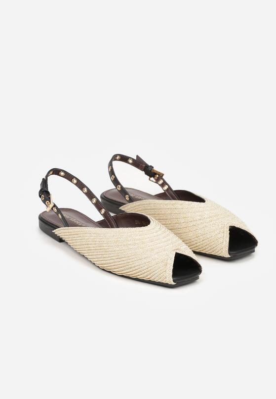 Beżowe Sandały Ozdobione Plecionką i Aplikacjai Hellia 5