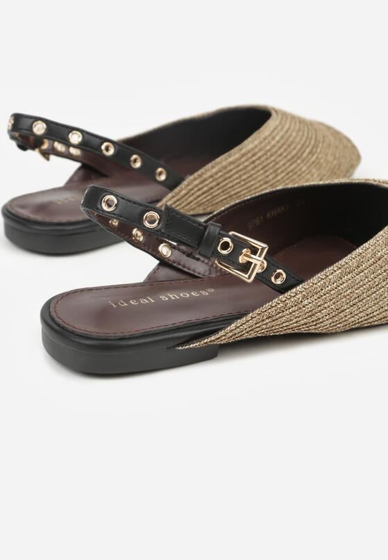 Ciemnobeżowe Sandały Ozdobione Plecionką i Aplikacjai Hellia 8