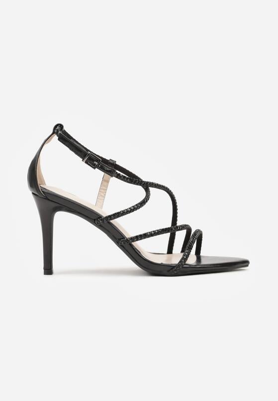 Czarne Sandały na Szpilce Ozdobione Cyrkoniami Thelmia 4