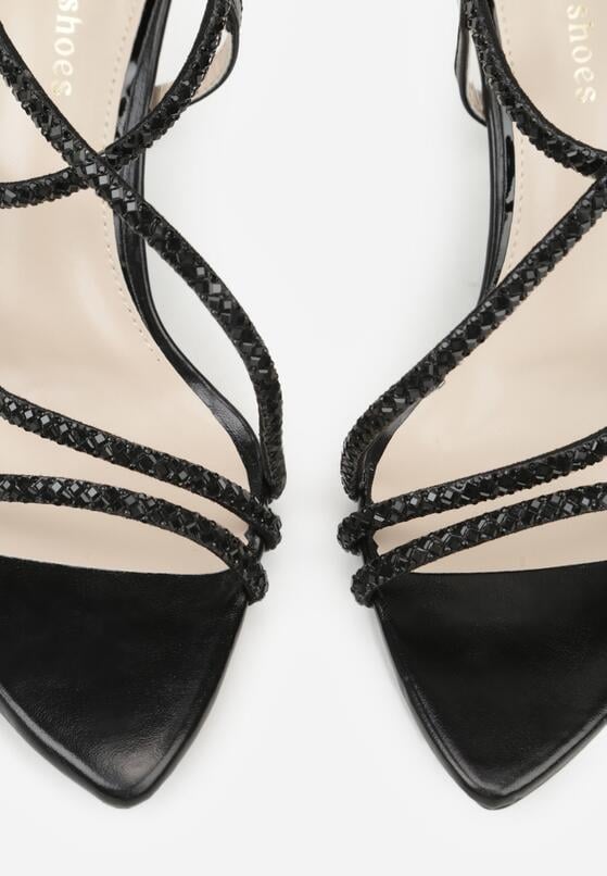 Czarne Sandały na Szpilce Ozdobione Cyrkoniami Thelmia 8