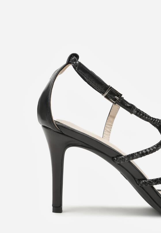 Czarne Sandały na Szpilce Ozdobione Cyrkoniami Thelmia 9