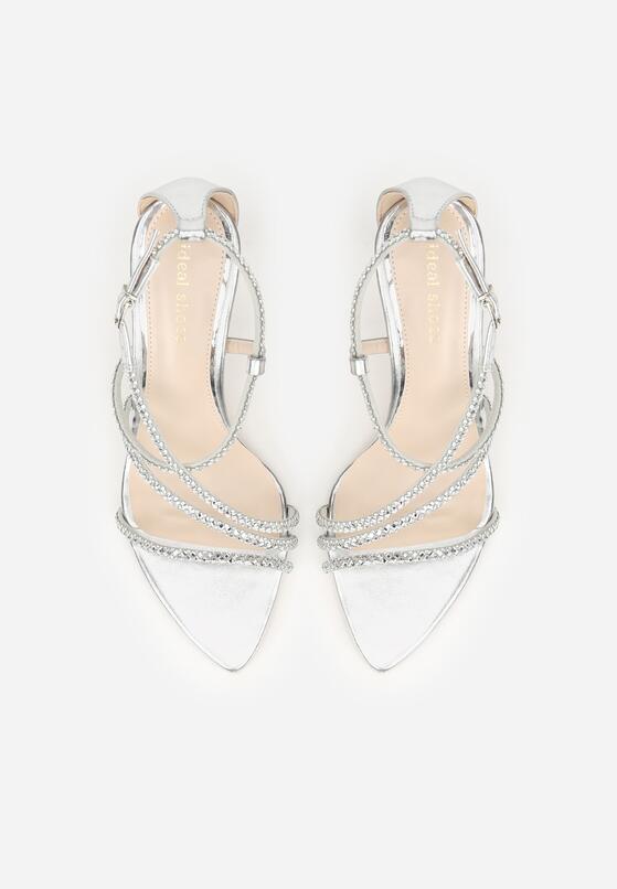Srebrne Sandały na Szpilce Ozdobione Cyrkoniami Thelmia 6