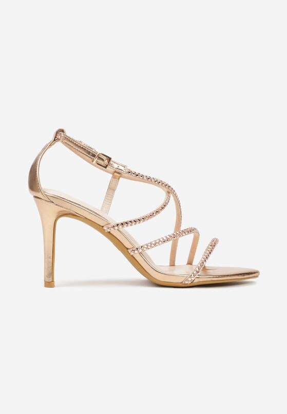 Szampańskie Sandały na Szpilce Ozdobione Cyrkoniami Thelmia 4