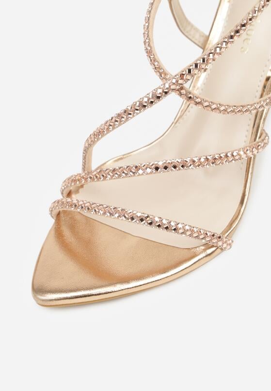 Szampańskie Sandały na Szpilce Ozdobione Cyrkoniami Thelmia 8