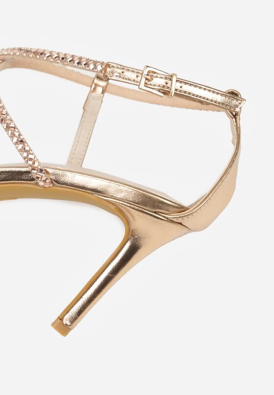 Szampańskie Sandały na Szpilce Ozdobione Cyrkoniami Thelmia 9