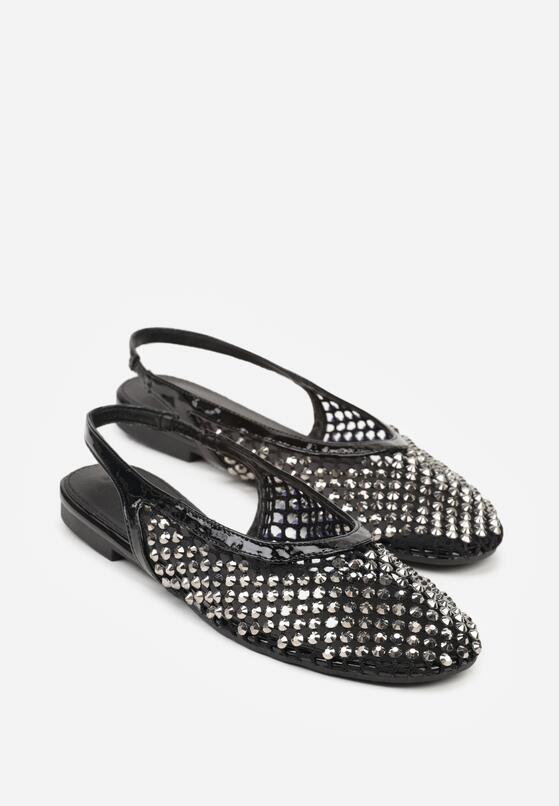 Czarne Lakierowane Sandały Ozdobione Cyrkoniami Caiwenys 5
