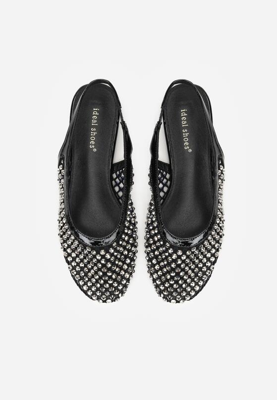 Czarne Lakierowane Sandały Ozdobione Cyrkoniami Caiwenys 6