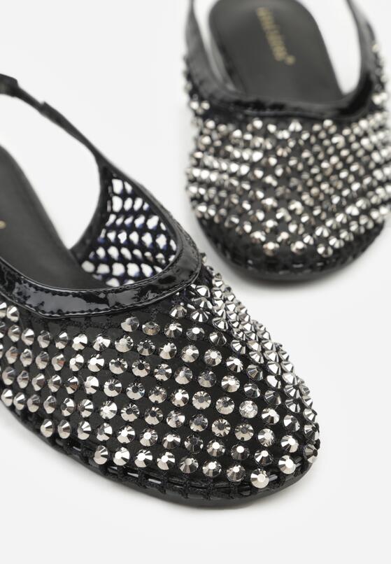 Czarne Lakierowane Sandały Ozdobione Cyrkoniami Caiwenys 8