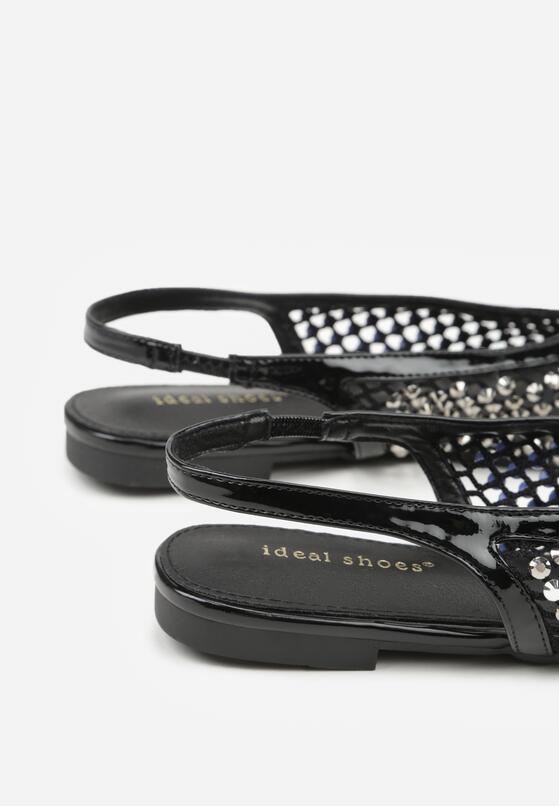 Czarne Lakierowane Sandały Ozdobione Cyrkoniami Caiwenys 9