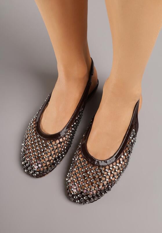 Brązowe Lakierowane Sandały Ozdobione Cyrkoniami Caiwenys 3