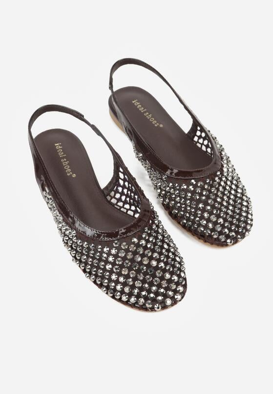 Brązowe Lakierowane Sandały Ozdobione Cyrkoniami Caiwenys 5