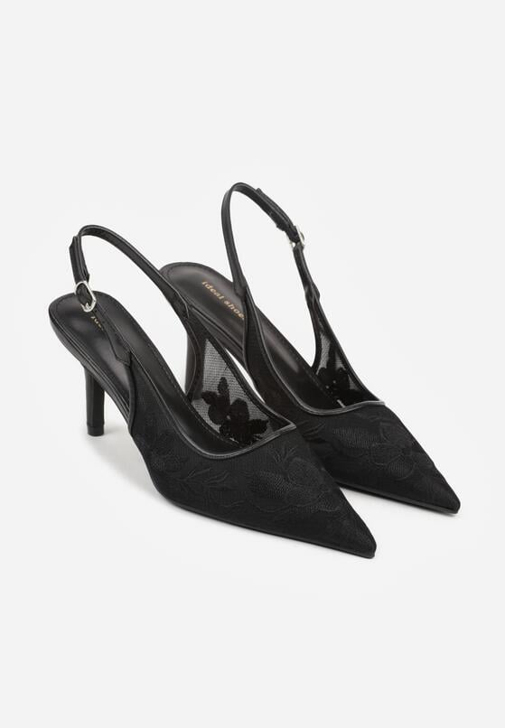Czarne Sandały na Szpilce z Haftowanym Wzorem Iphiserris 5