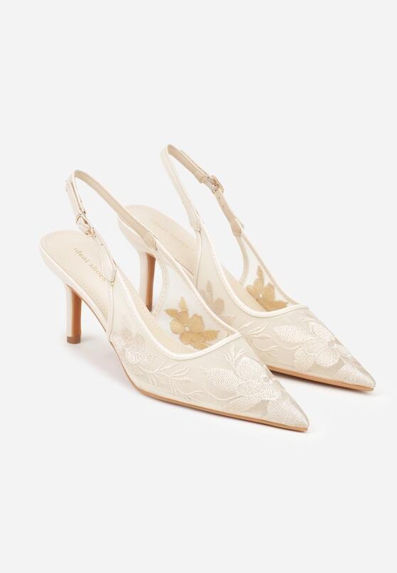 Jasnobeżowe Sandały na Szpilce z Haftowanym Wzorem Iphiserris 5