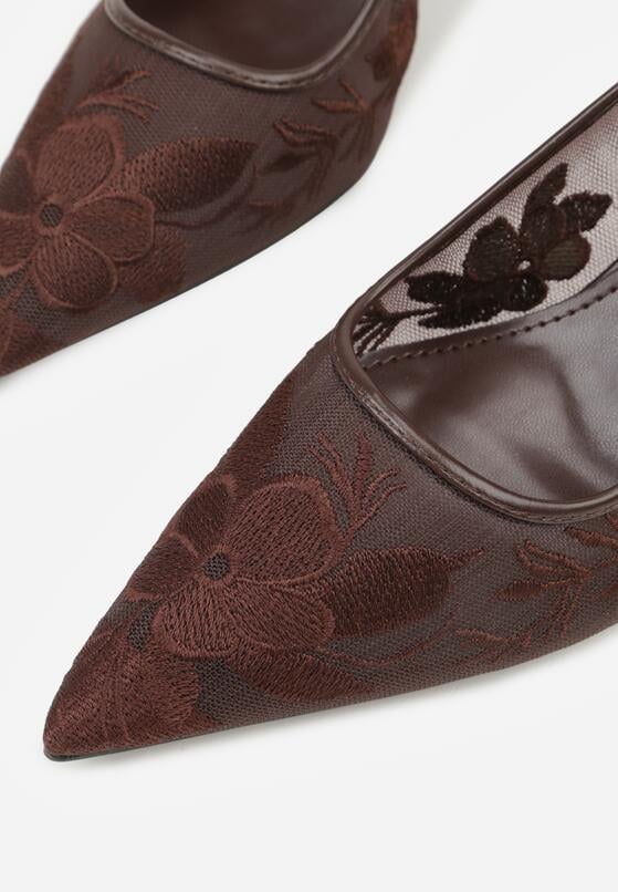 Brązowe Sandały na Szpilce z Haftowanym Wzorem Iphiserris 8