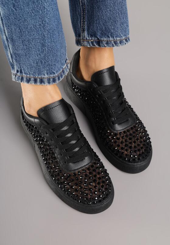 Czarne Sneakersy na Grubej Podeszwie Ozdobione Cyrkoniami Ilaronis 3