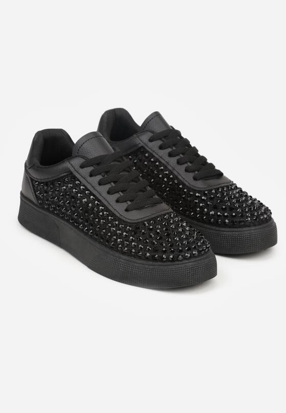 Czarne Sneakersy na Grubej Podeszwie Ozdobione Cyrkoniami Ilaronis 5