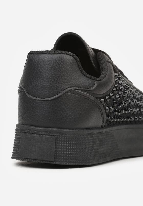 Czarne Sneakersy na Grubej Podeszwie Ozdobione Cyrkoniami Ilaronis 8