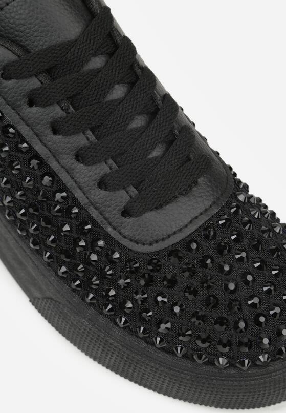 Czarne Sneakersy na Grubej Podeszwie Ozdobione Cyrkoniami Ilaronis 9